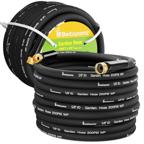 Beitopamz 200 ft Garden Hose, 5/8 in Heavy Duty Water Hose, Flexible and Durable, Lightweight Rubber Hybrid Hose, Leak-Free Connections, Male to Female 3/4'' Brass Fittings for Patio, Lawn, Black - size: 200ft Male to Female