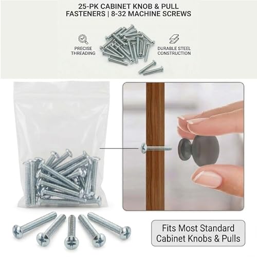 Cabinet Knob & Pull Machine Screws 25-pk (8-32 x 2) or Choose Your Length; Fasteners for Kitchen & Bathroom Drawer & Door Hardware - size: 8-32 x 2"