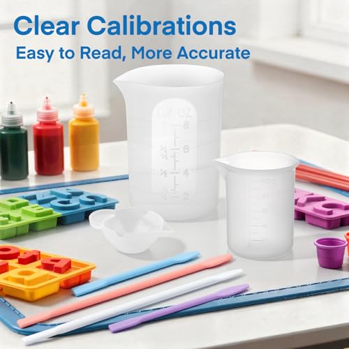 Gartful 16PCS Silicone Measuring Cups Set, Resin Casting DIY Tool Kit, 2PCS 250ml Large Pouring Cups, 4PCS 100ml Reusable Measurements Cups, 4pcs Mixing Cups, 2PCS Large and 4 Smaller Stir Sticks - size: Large-250ml*2+100ml*4+mini size*4+stir stick*6