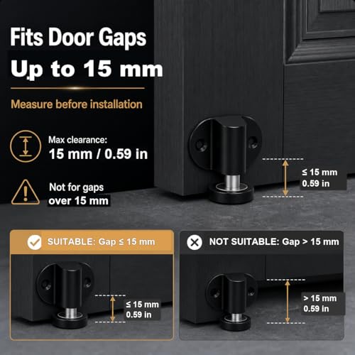 Magnetic Door Stopper 2 Pack Zinc Alloy Adhesive Screw Mount Black