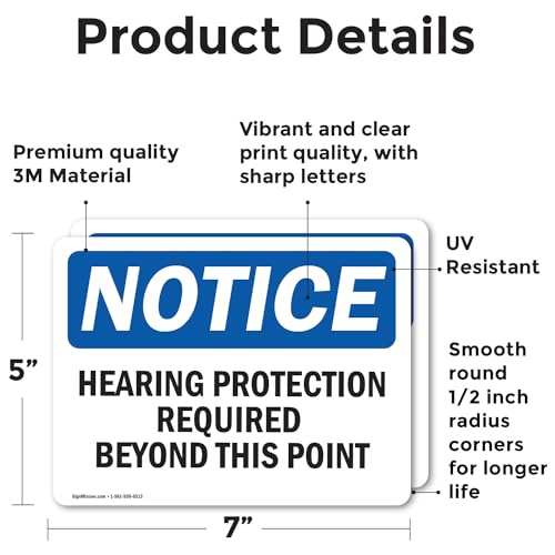 (2 Pack) Hearing Protection Required Beyond This Point OSHA Notice Sign 7 Inch X 5 Inch Vinyl Label Decal Sticker Weather Resistant, UV Protected for Workplace, Business, and Construction Site, Made in the USA - size: 7 Inch X 5 Inch, style: Vinyl Decal