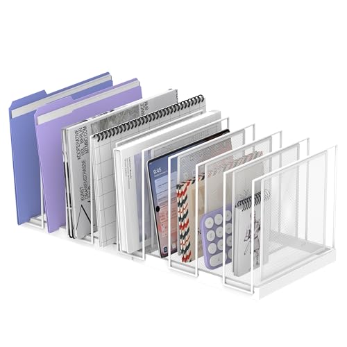 9-Section Desk File Organizer, Vertical File Holder, Mesh Desktop File Folder Metal File Organizer Stand for Office Home Classroom, White - color: White, size: 1 Pack 9-Section