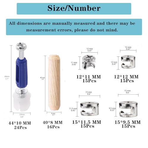 TayFeim124 Pcs Cam Lock Screws and Nuts,Cam Locks for Furniture Hardware Spare Parts, 3 in 1 Cam Connecting Fittings, Bolts dowels, Twist Lock Fasteners for Cabinet Drawer Dresser