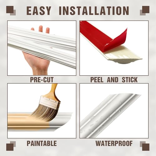 Pre-Cut Peel and Stick Wall Molding Kit Wainscoting Trim- Self Adhesive Premade Accent Panel Chair Rail for Interior Moulding Home Decor Accent Wall Set of 6 pcs - 3 Top 3 Bottom, Ready to Assemble - size: (54×24+24×24) x2 + (54×48+24×48)