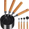 8pc Steel Measuring Set Nonstick Cups Spoons Wood Handle Markings