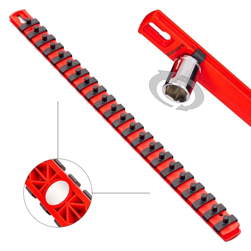 Ernst Manufacturing 18-Inch Magnetic Socket Organizer with 22 1/4-Inch Twist Lock Clips, Red (8400M-Red-1/4) - color: Red, size: 1/4-Inch Twist Clips, style: 18-Inch