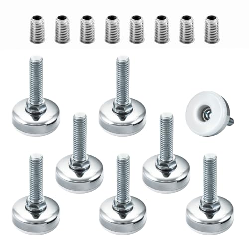 POWERTEC Threaded Leveling Feet 8PK with 3/8"-16 Threaded Inserts, Heavy Duty Adjustable Furniture Levelers with Large Nylon Foot for Cabinets, Benches, Tables & More (71189-P2) - size: Leveling Feet Insert, Set of 8