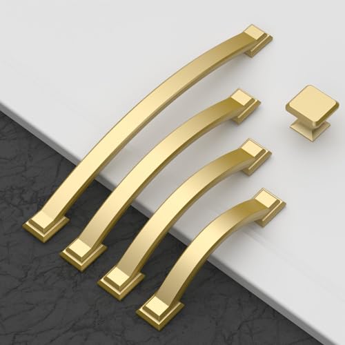Amerdeco 10 Pack Brushed Gold Cabinet Pulls 6.3" - color: Brushed Gold, size: 6.3" hole center