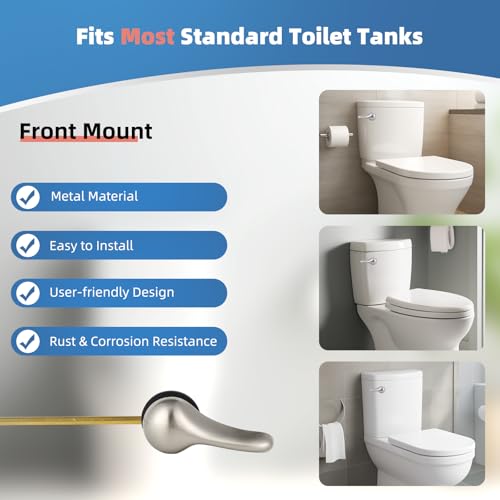 iFealClear Universal Metal Toilet Handle Replacement Kit, Front Mount Toilet Tank Flush Lever with Stainless Steel Chain, Fits Most Toilets, Brushed Nickel - color: Brushed Nickel, style: Front Mount Design