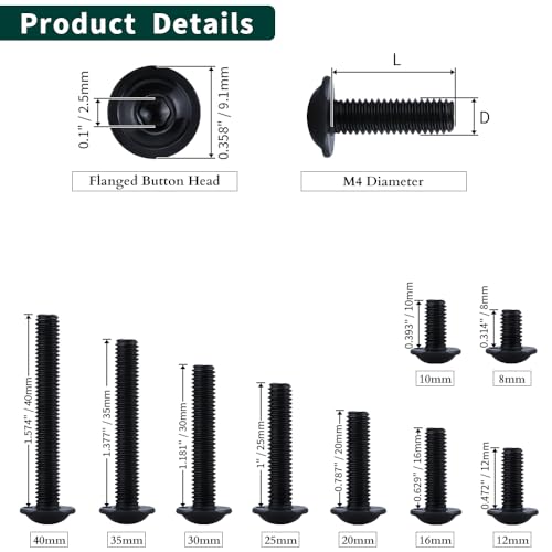M4-0.7 x 8mm (100 pcs) Black Hex Socket Head Cap Screws, 304 Stainless Steel 18/8, Furniture Bolts, Connector Screws for Furniture, Black Oxide Finish, Full Thread, Hex Spanner Wrench Included - size: M4-0.7 x 8mm