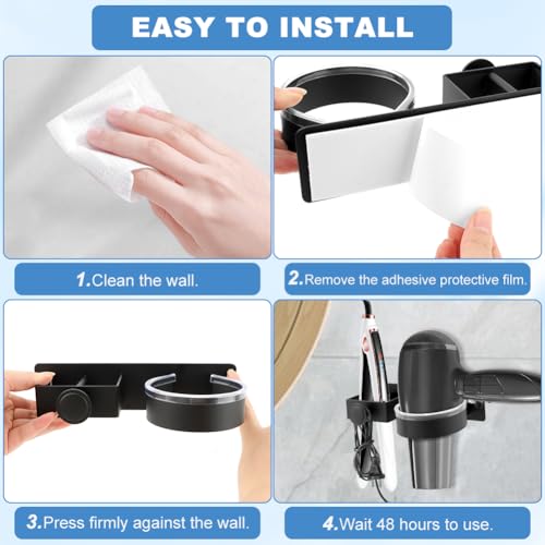 CALIDAKA Hair Dryer Holder Wall Mounted, Hair Dryer and Straightener Holder, Hair Tool Organizer for Bathroom, Suitable for Most of Hair Dryers(COLOR:black)