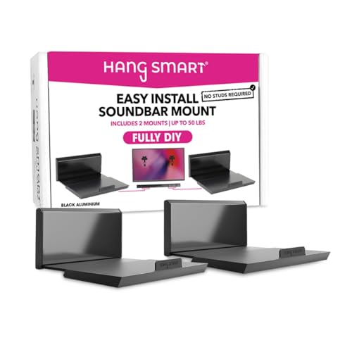 HangSmart TV Soundbar Mount NO Stud & NO Drill Easy Install, DIY Universal Sound Bar Wall Mount Bracket, Holds up to 50LBS, Adjustable fits Most Soundbars. (Black) - color: Black, size: 1 Pack