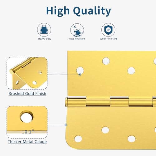 3 Pack Brushed Gold Door Hinges 4 Inch, Exterior Door Hinges - color: Brushed Gold, size: 4" 3 Pack