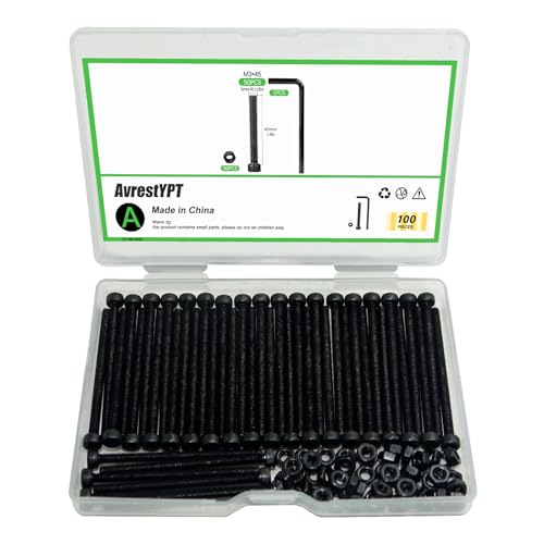 100Pcs M3 x 45mm Hex Socket Head Cap Screws Bolts, Carbon Steel, Black Oxide Finish, Allen Socket Drive, Full Threads,with Hex Spanner - size: M3 x 45-100Pcs