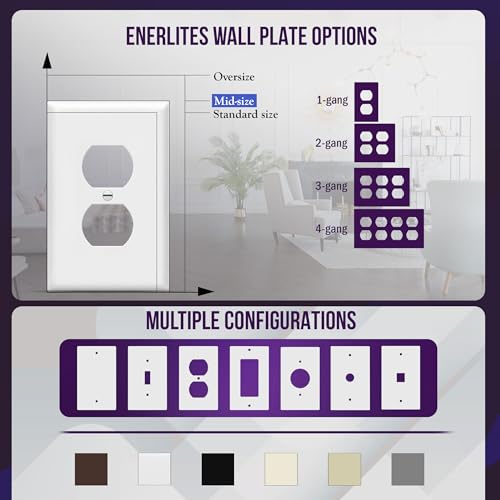 ENERLITES 5 Pack Mid-Size Duplex Outlet Covers Wall Plate, White - color: White, size: Mid-Size