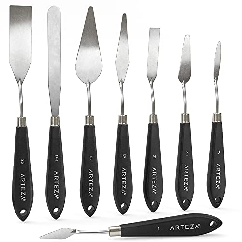 ARTEZA Palette Knives, Set of 8, Stainless Steel for Acrylic and Oil Paint