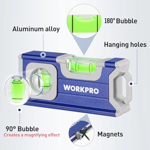 WORKPRO 4-1/2 Inch Mini Magnetic Pocket Level, Aluminum Alloy, Cobalt Blue - color: Blue
