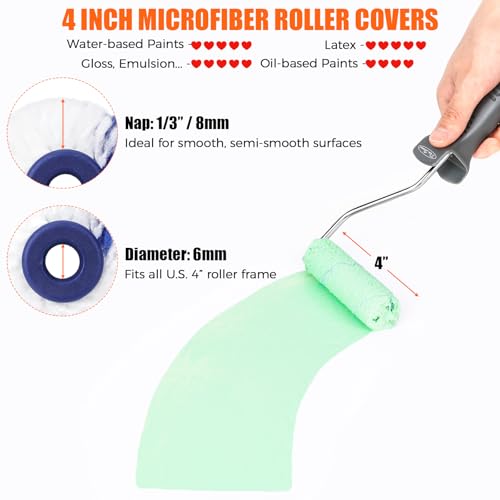 60pcs 4 Inch Microfiber Paint Roller Covers 1/3" Nap, Non-Shedding - color: 60pcs