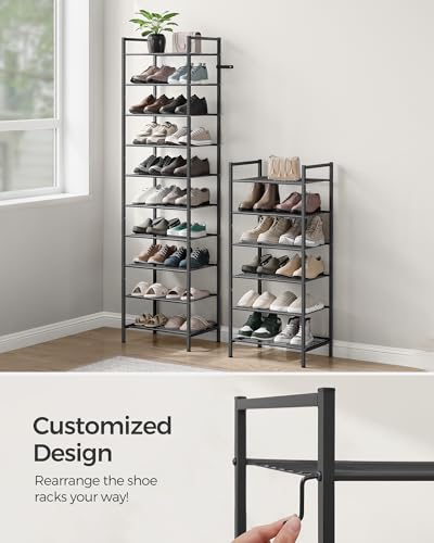 SONGMICS 8-Tier Metal Shoe Rack, Vertical Shelf, Holds up to 18 Pairs - color: Black, size: 8 Tiers (12"D x 17.6"W)
