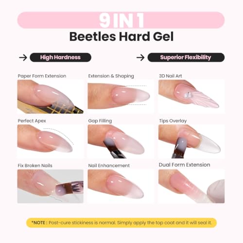 Beetles Hard Gel Nail Extension Kit, 3 Color Builder Gels & Half Cover Tips - color: Clear Nude Glitter Jelly Pink with Long Square Nail Tips 3 x 30 g