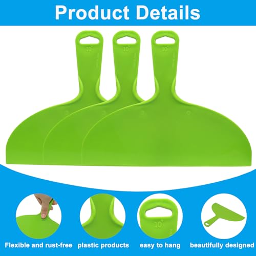 3 Pcs Plastic Putty Knife Scraper Set, 10 Inch Flexible
