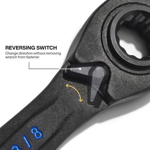 KLEIN TOOLS 68214 4-in-1 Reversible Ratchet Wrench, Box Wrench, SAE Hex Sizes 1/4, 5/16, 3/8, and 7/16-Inch, 90-Tooth Ratchet, Pass-Through Design - style: Small SAE