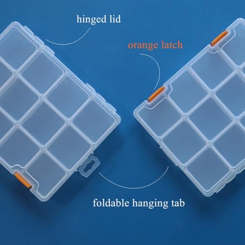 4 Pack 12 Grids Clear Plastic Storage Box with Dividers, Transparent Organizer Container Case for Small Parts, Bead, Button, Jewelry, Diamond, Craft Supplies,Sewing Kit, DIY Accessories - size: 12 Grids