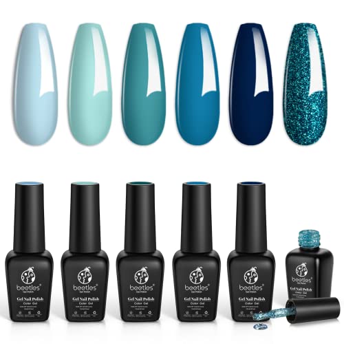 Beetles Teal Gel Nail Polish Set, Navy Blue Jewel Tone Sparkle Gel Polish - color: A - Mixed Finishes | Iceland Lagoon