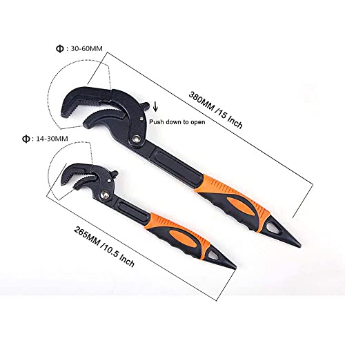 2 Pcs Multi-function Universal Wrench Set Self Adjusting Spanner Quick Power Grip Pipe Wrench for Auto Repair and Home Maintenance