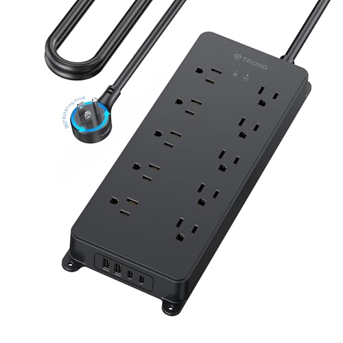 TROND Power Strip Surge Protector with 360° Rotating Flat Plug, 15ft, 4000J - color: Black, size: 15FT (Rotating Plug)