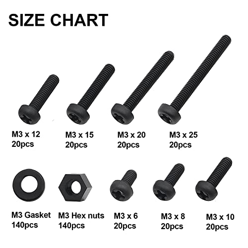 M3 Black Nylon Plastic Pan Round Head Screws, Nut Bolts - color: Black