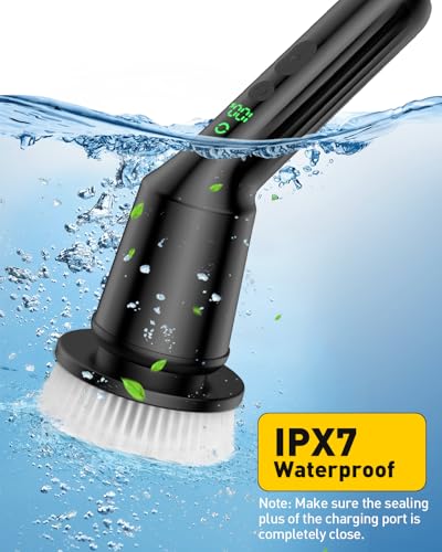 Electric Spin Scrubber for Bathroom, Shower Scrubber with Long Handle - color: Black, size: 8 Brush Heads