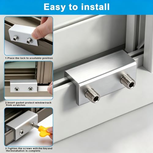 Window Locks,12Pack Bulk Sliding Security Window Lock with Key Silver - size: 12Pack
