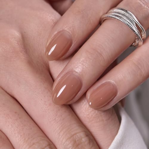 CurvLife Extra Short Almond Press On Nails, Nude Peach Pink, Soft Gel - color: Blush Dusk