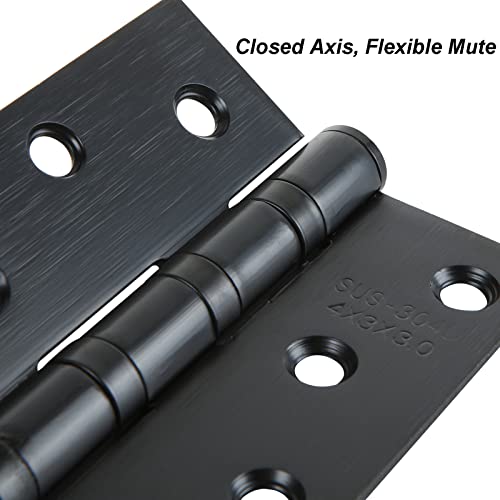 6PCS Matt Black Door Hinges 4 Inch x 3 Inch, Square Interior Hinges, Stainless Steel Hardware Hinge for Interior Door and Exterior Door Use, Hinge Bearing Diameter 1/2 Inch, Thickness 1/10 Inch