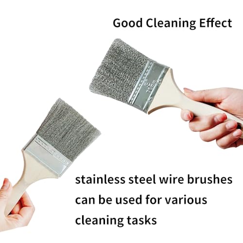 HOKLNUSE Stainless Steel Wire Brush Set 4-Piece Cleaning Brushes with Wooden Handle for Rust and Paint Removal
