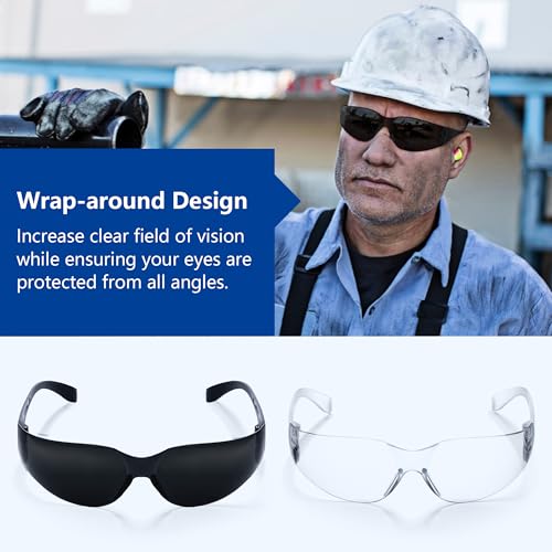 Tinted Safety Glasses Bulk, 24 Pack, Protective Shaded Safety Goggles, UV Protection Sunglasses, Scratch & Impact Resistant Dark Smoke Lense | Perfect for Construction, Shooting, Lab Work - color: 24pk-black Tinted