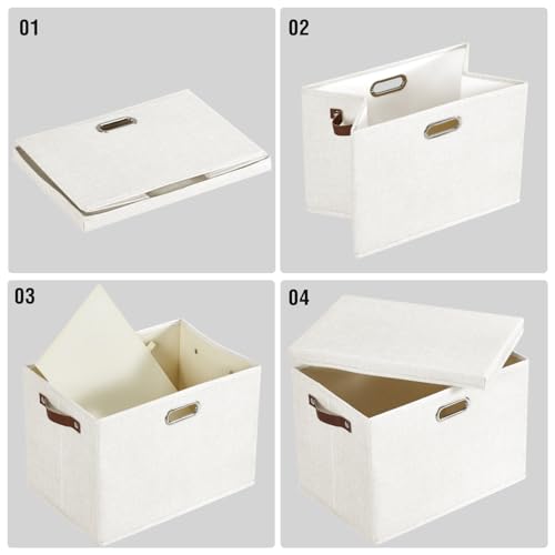 Roobyl 15" Fabric Storage Box with Lids, 3-Pack, White - color: White, size: Medium-15"