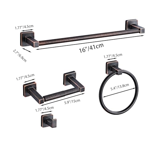 Bathroom Hardware Set 4 Pieces,Oil Rubbed Bronze Towel Bar Set Stainless Steel Wall Mounted, Includes 16In Hand Towel Bar, Towel Ring, Robe Towel Hooks,Toilet Paper Holder, Bathroom Towel Rack Set - color: Oil Rubbed Bronze-4pcs, size: 16Inch