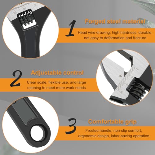 NINEFOX Adjustable Wrench Set 3 Piece Wide Jaw 6 8 10 In for Plumbing Auto