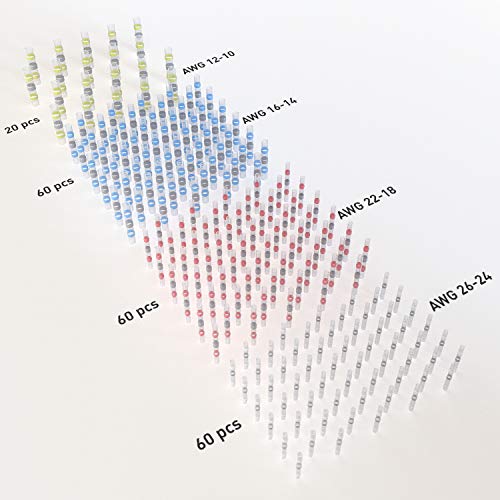 200 PCS Solder Seal Wire Connectors Low Temp Soldering Heat Shrink Butt Connector Terminals - Electrical Waterproof Insulated Marine Automotive Trailer White, Red, Blue, Yellow