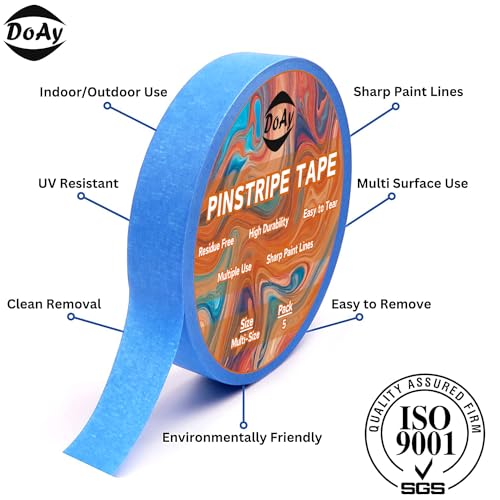 5 Rolls Pinstripe Tape - Masking Tape 1/16", 1/8", 1/4", 1/2", 3/4" - Thin Painters Masking Automotive Tape for DIY, Car, Auto, Paint, Art, Tumblers (Blue) - color: Blue