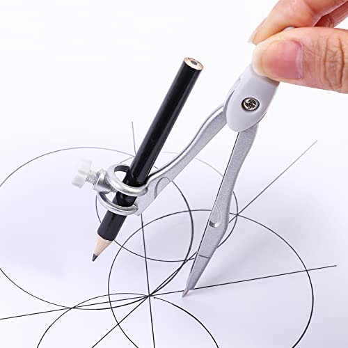 Unjoo Geometry Set 10 Pcs Student Supplies, Protractor and Compass (Grey） - color: Grey