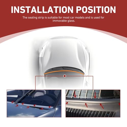 1.7M/5.6Ft Windshield Cowl Rubber Seal Strip, Front Rear Windshield Seal Strip, H-Shape Rubber Sunroof Seal, Universal Cuttable Weather Stripping Molding Trim Strips for Door Window
