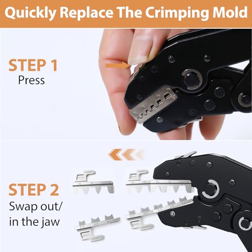 6-in-1 Crimping Tool Kit, Wire Crimping Tool with Quick-Change 6 Dies (40Cr), Ratcheting Wire Crimper Tool for Dupont, Ferrule, Open Barrel, Heat Shrink/Insulated, Non-Insulated & Solar, Case Included