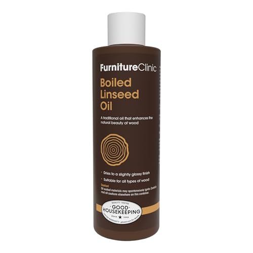 Furniture Clinic Boiled Linseed Oil | 250ml / 8.5 Fl Oz | Refined Oil for Wood Furniture, Stone & Metal | Fast Drying Glossy Finish | Restore & Protect | for Tables, Cabinets, Handles, & More - size: 8.5 fl oz