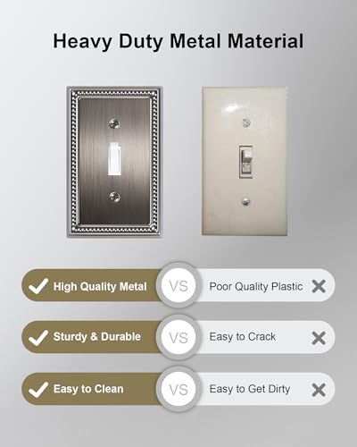 6-Pack Single Toggle Light Switch Cover Plate, Heirloom Silver - color: Heirloom Silver, size: Single Toggle 6PK