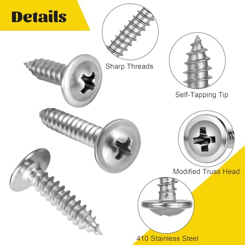 171PCS #8 Self Tapping Screws Assortment Kit, #8 x 1/2",5/8",3/4",1",1-1/4",1-1/2'' Phillips Modified Truss Head Wood Screws, 410 Stainless Steel Sheet Metal Screws for Metal,Plastic,Wood - size: 171pcs #8 Silver
