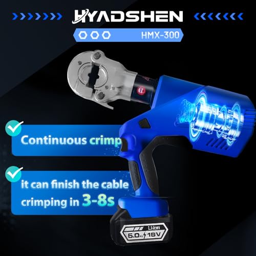 Electric Hydraulic Cable Lug Crimper Pliers Rechargeable Crimping Tool 6 Ton Electrical Terminal Cable Wire Fiber Crimper Kit with 11 Dies (HMX-300)