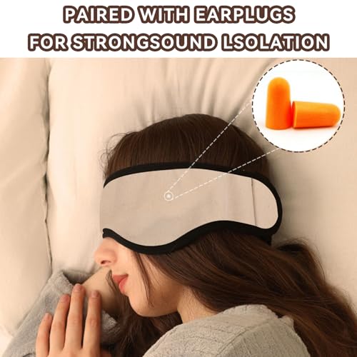 Agatige Sleep Ear Muffs, Soundproof Sleep Earmuff Headband Sleeping Noise Cancelling Ear Wrap Muffs Winter Women Sleep Mask - color: Beige